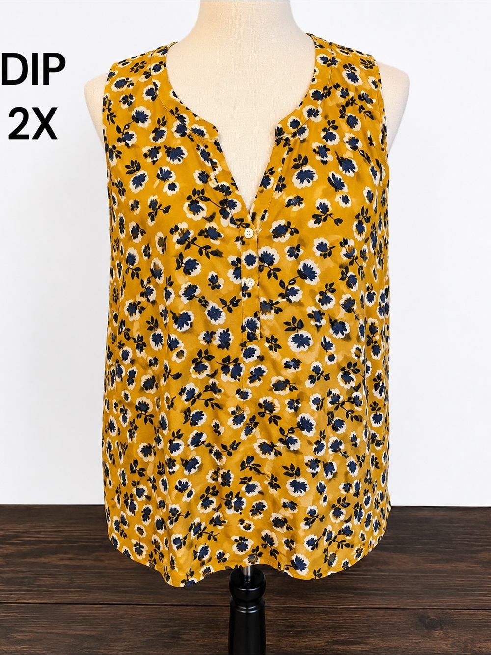 DIP 2X Mustard Floral Sleeveless High Low Viscose Blouse